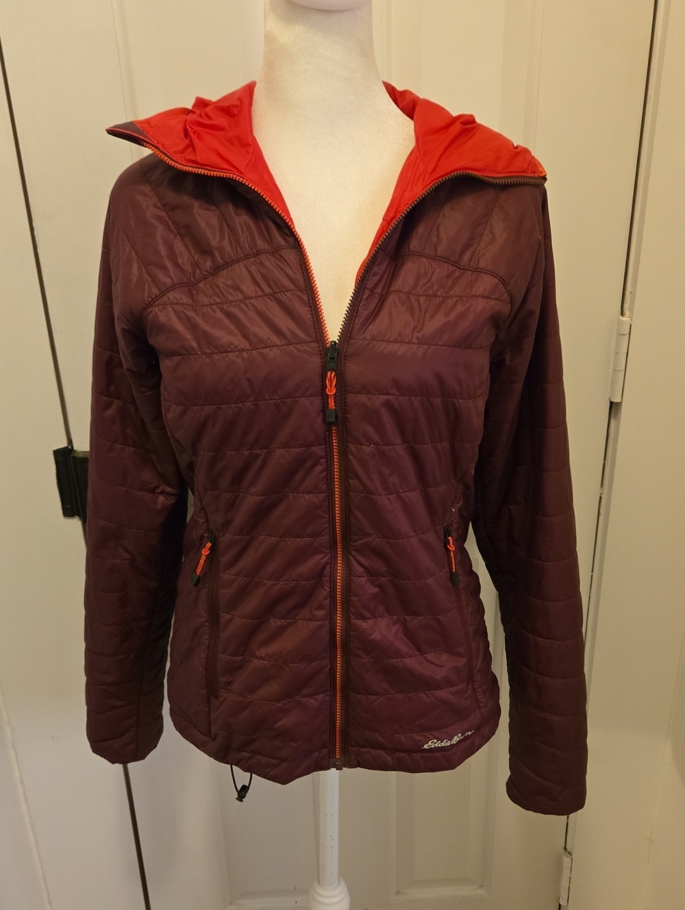 Eddie Bauer Women's Quilted Hooded Reversible Jacket - Burgundy And Red XS